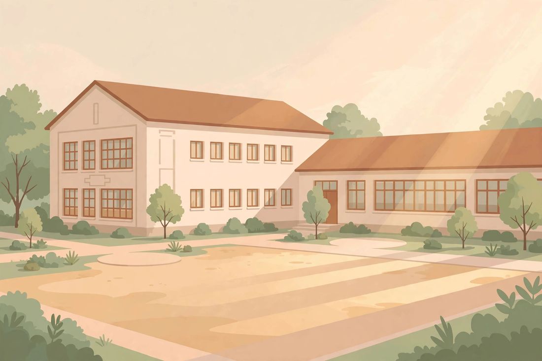 Schulgebäude mit Schulhof