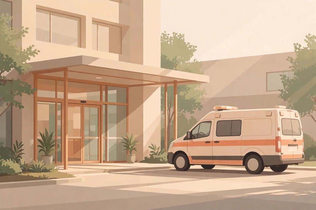 Krankenwagen vor einem Krankenhauseingang